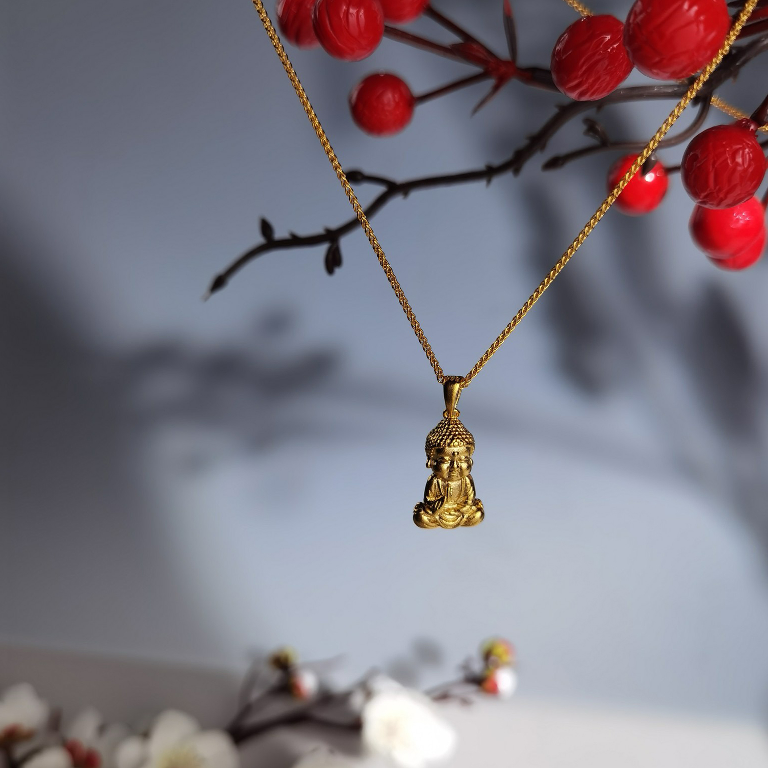 Alluvial Gold Ancient Method Vacuum Electroplating 24K Gold Buddha Boy Necklace