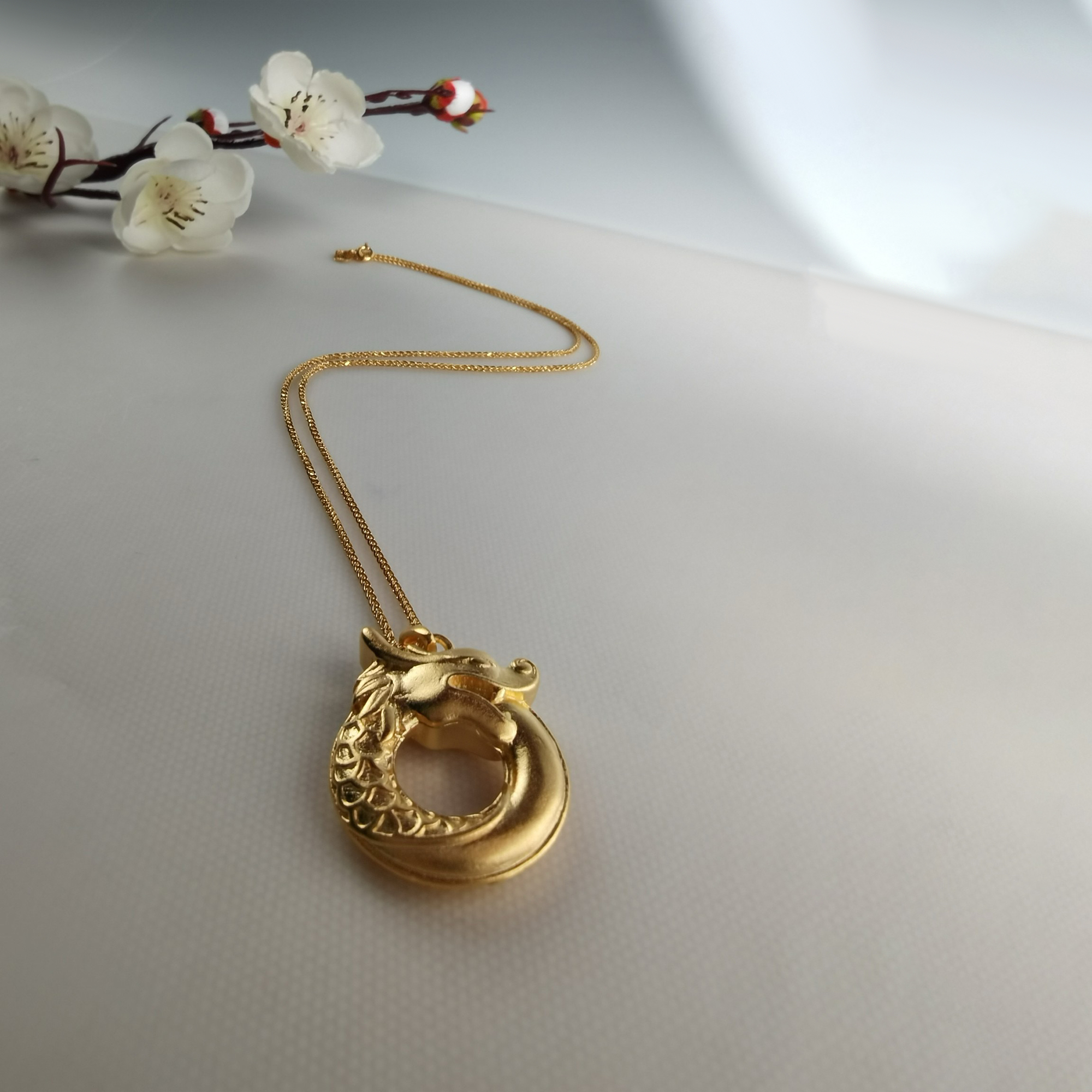 Alluvial Gold Ancient Method Vacuum Electroplating 24K Gold Hongfu Golden Dragon Necklace
