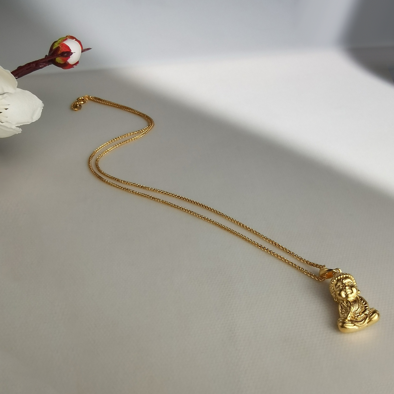 Alluvial Gold Ancient Method Vacuum Electroplating 24K Gold Buddha Boy Necklace