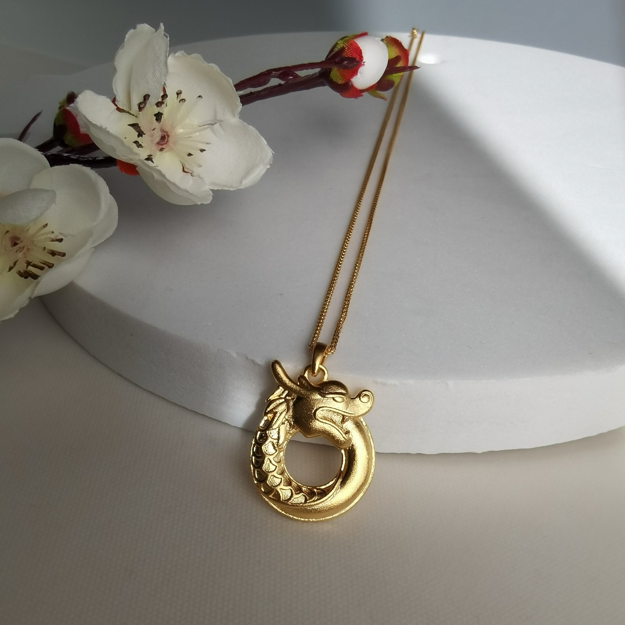 Alluvial Gold Ancient Method Vacuum Electroplating 24K Gold Hongfu Golden Dragon Necklace