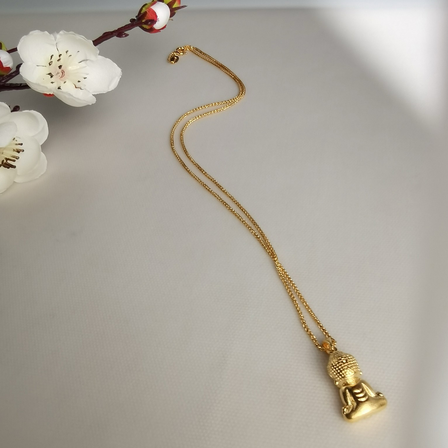 Alluvial Gold Ancient Method Vacuum Electroplating 24K Gold Buddha Boy Necklace