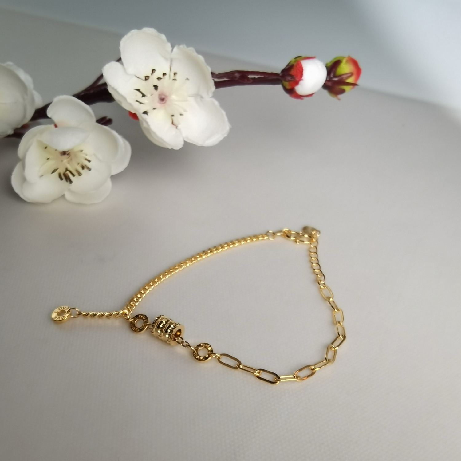 Alluvial Gold Vacuum Electroplating 24K Gold AB Chain Small Waist Bracelet