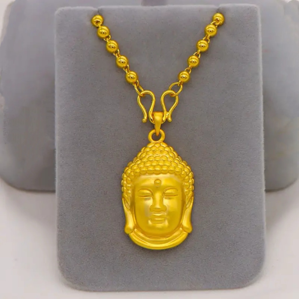 Alluvial Gold Ancient Method Vacuum Electroplating 24K Gold Buddha Head Necklace