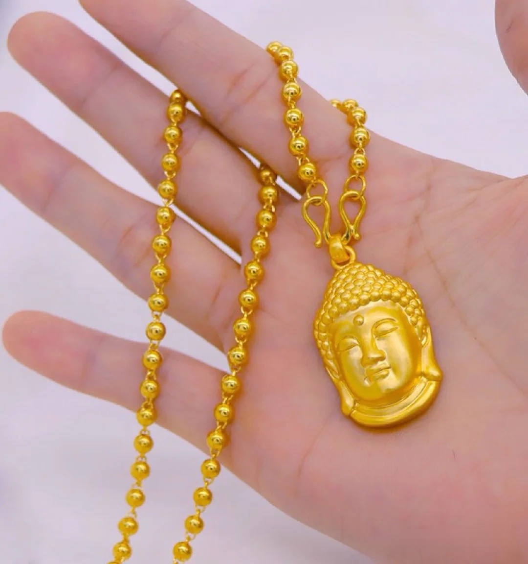 Alluvial Gold Ancient Method Vacuum Electroplating 24K Gold Buddha Head Necklace