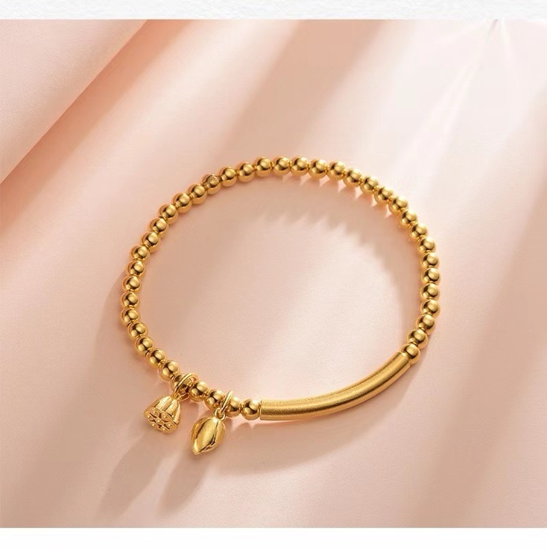 Alluvial Gold Ancient Method Vacuum Electroplating 24K Gold Lotus Bracelet of Joy of Two Generations