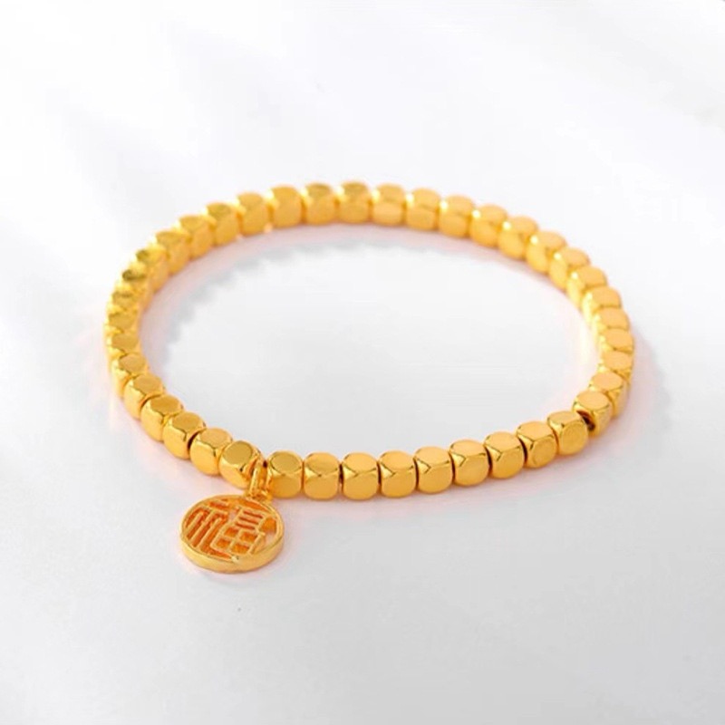 Alluvial Gold Vacuum Electroplating 24K Gold Small Sugar Cube Broken Silver Blessing Bracelet