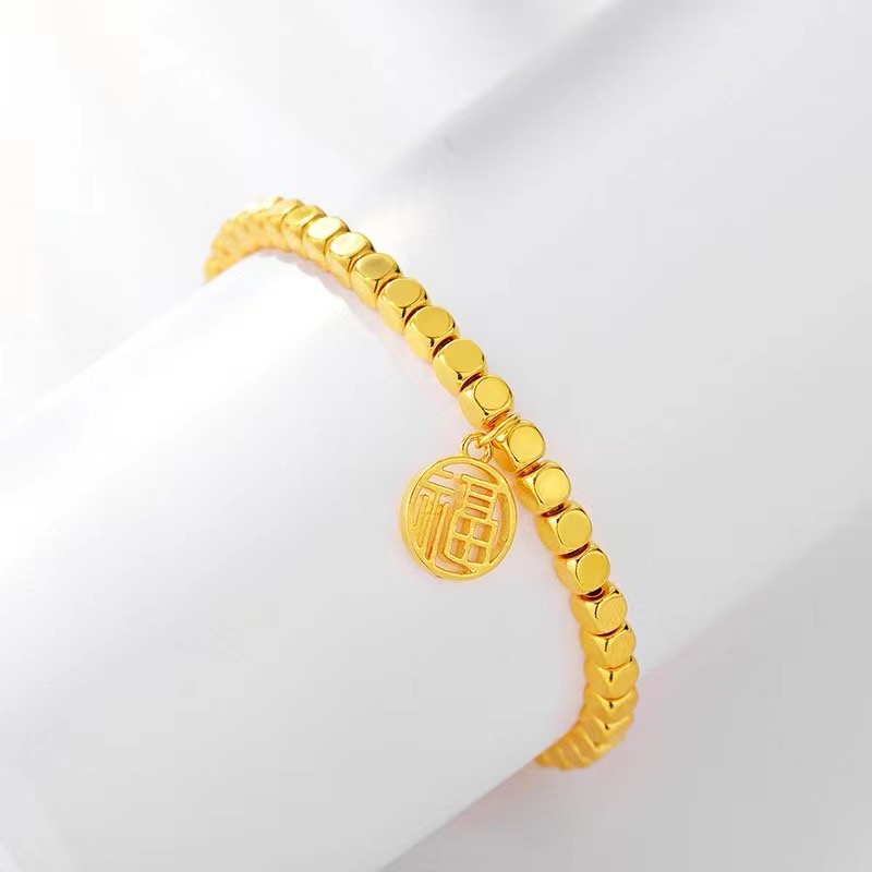Alluvial Gold Vacuum Electroplating 24K Gold Small Sugar Cube Broken Silver Blessing Bracelet