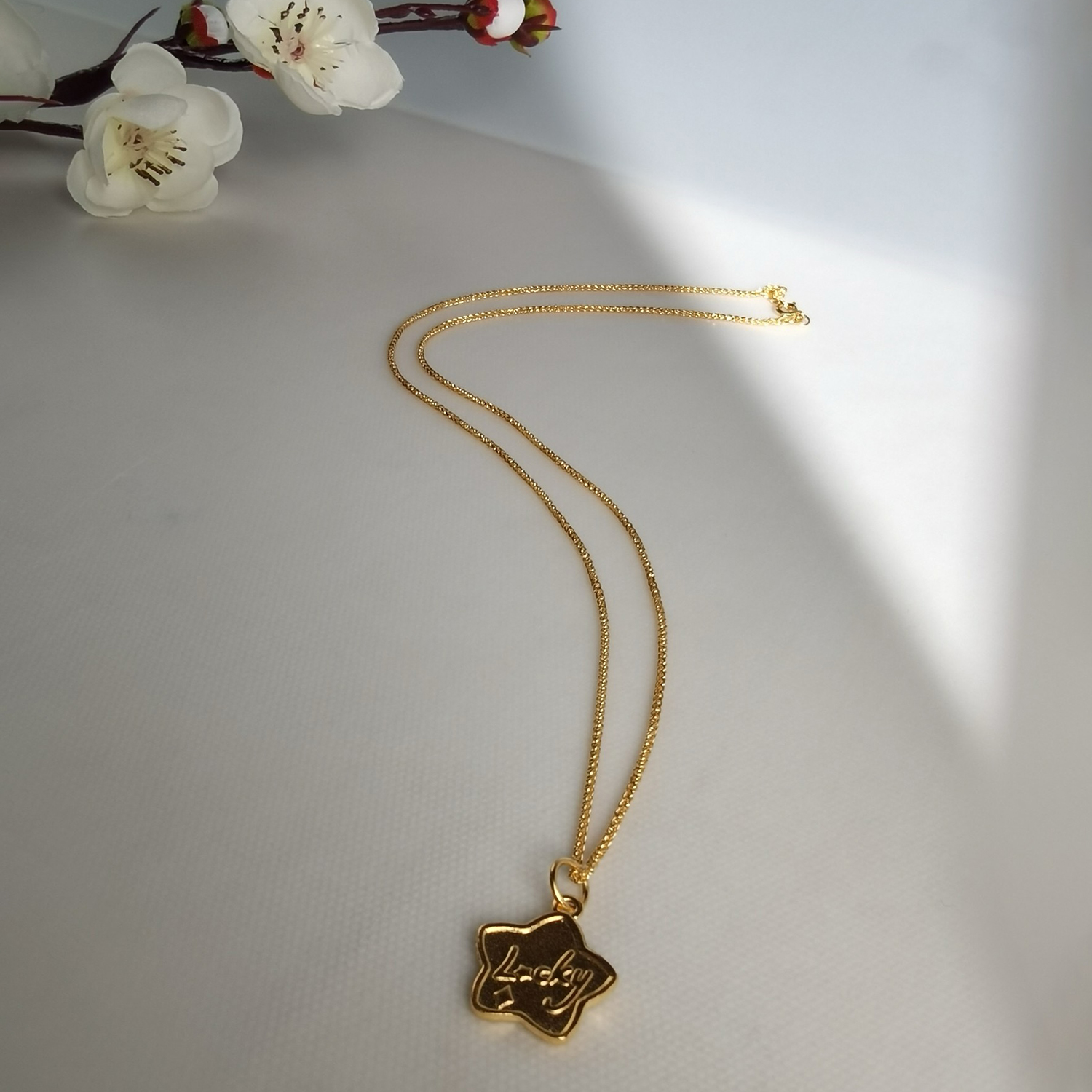 Alluvial Gold Vacuum Electroplating 24K Gold Star to Dragon Necklace