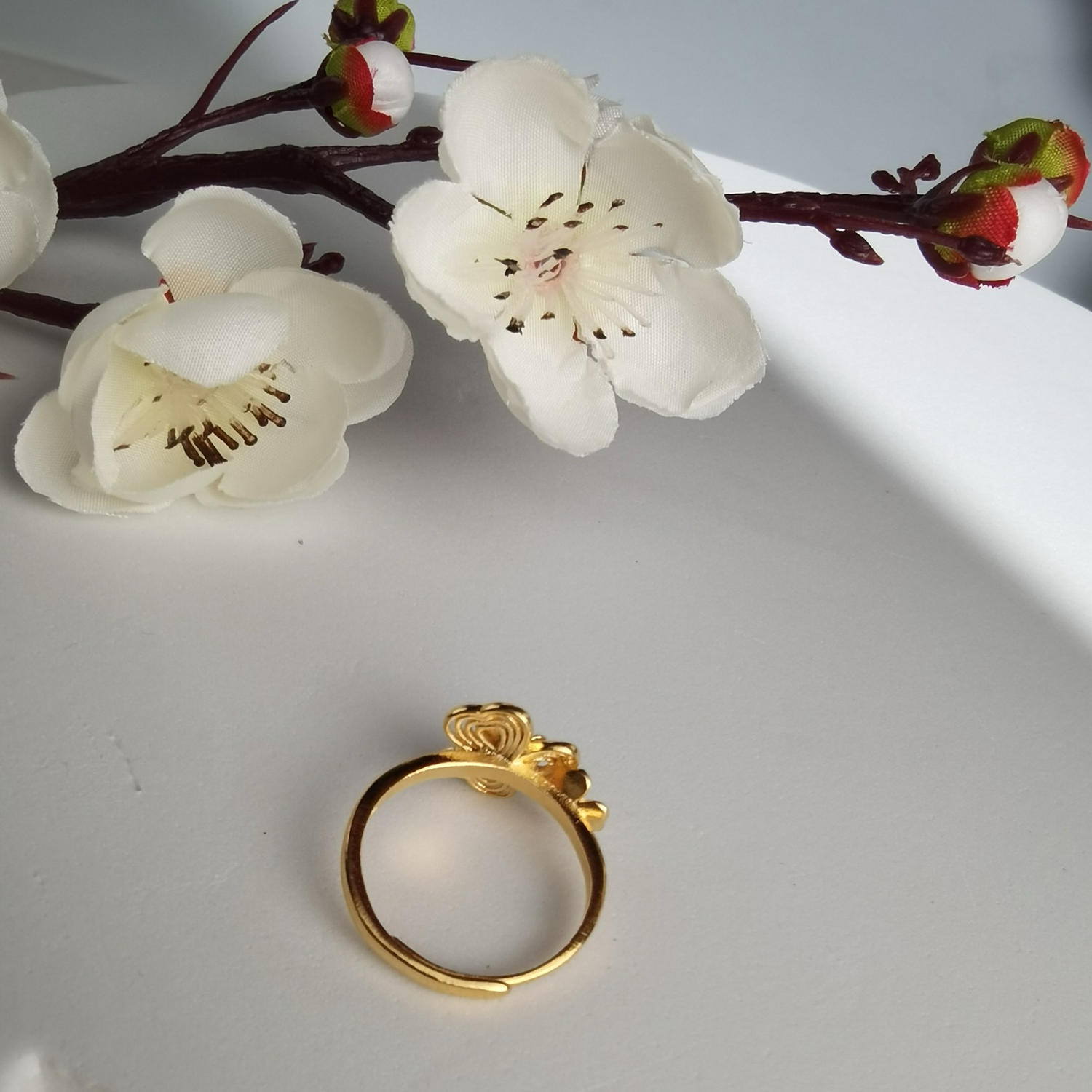 Alluvial Gold Vacuum Electroplating 24K Gold Clover Flower Loose Ring