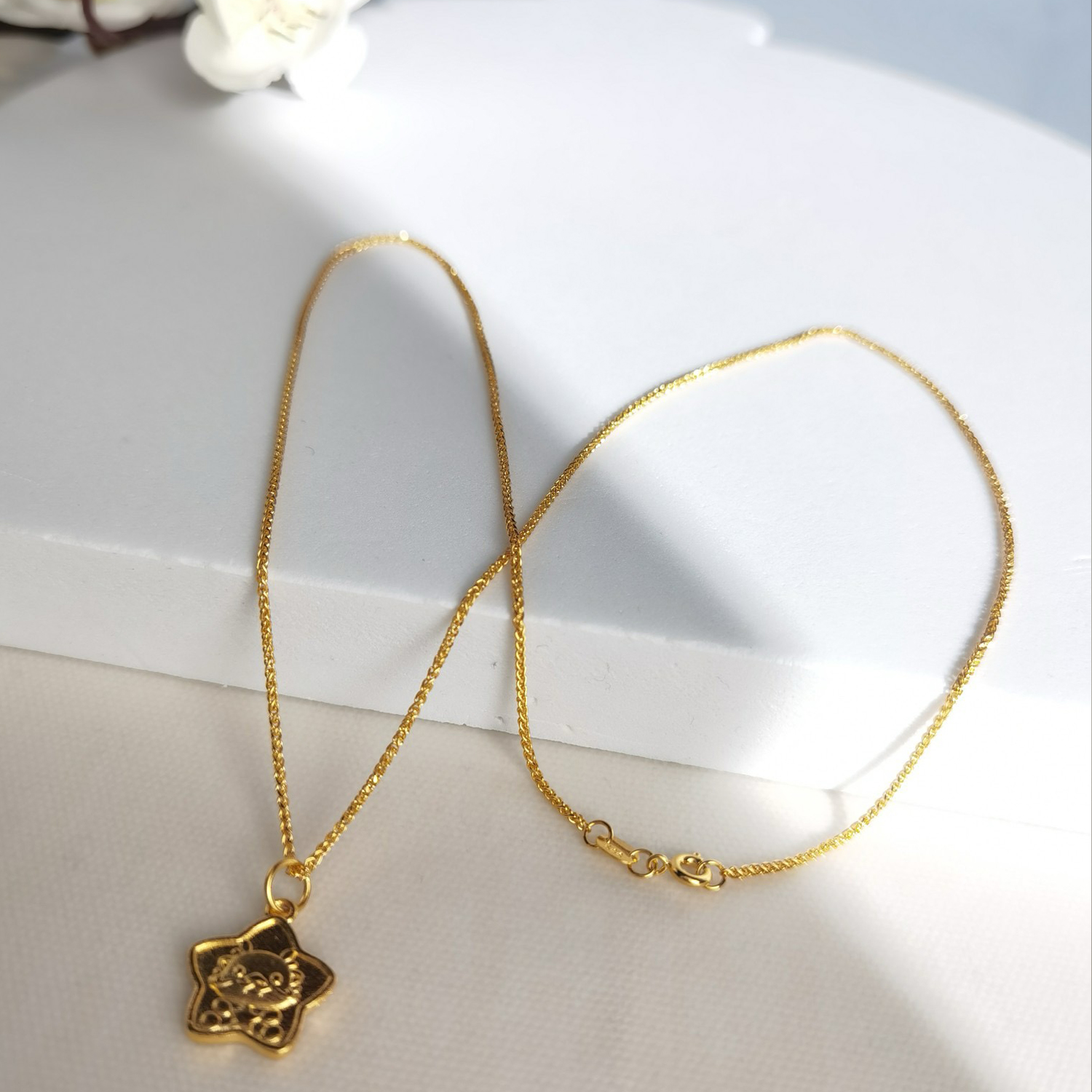 Alluvial Gold Vacuum Electroplating 24K Gold Star to Dragon Necklace