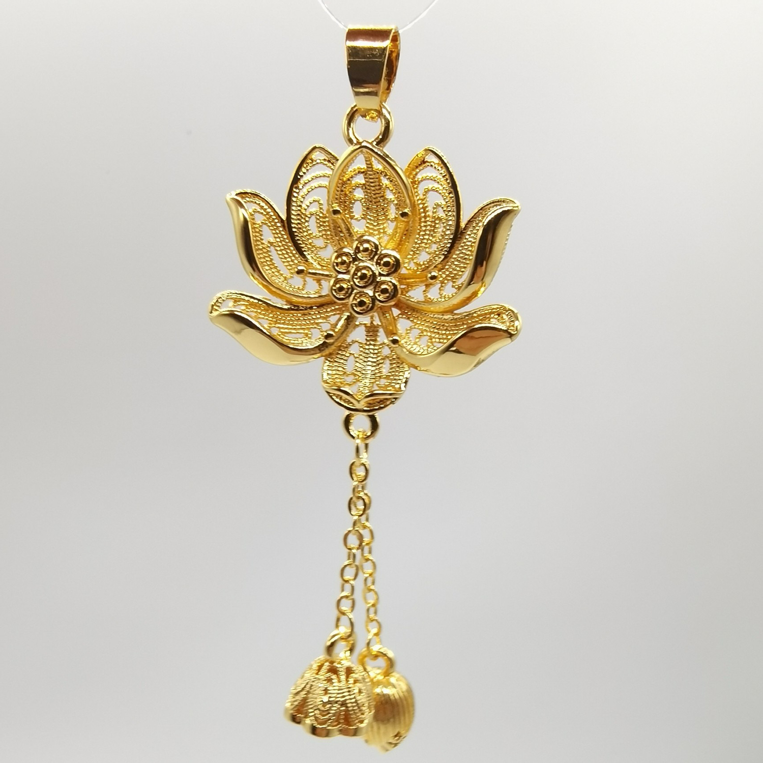 Alluvial gold ancient method vacuum electroplating 24K gold lotus pendant for joy of two generations