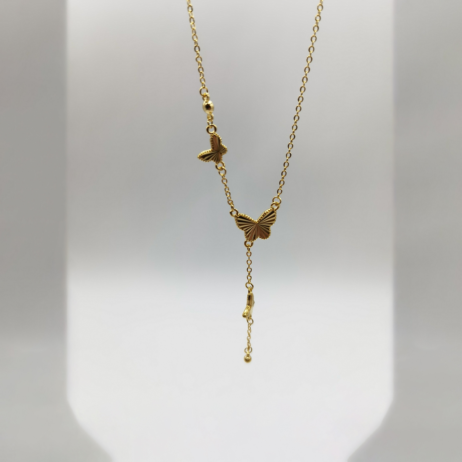Alluvial gold vacuum electroplating 24K gold laser butterfly necklace