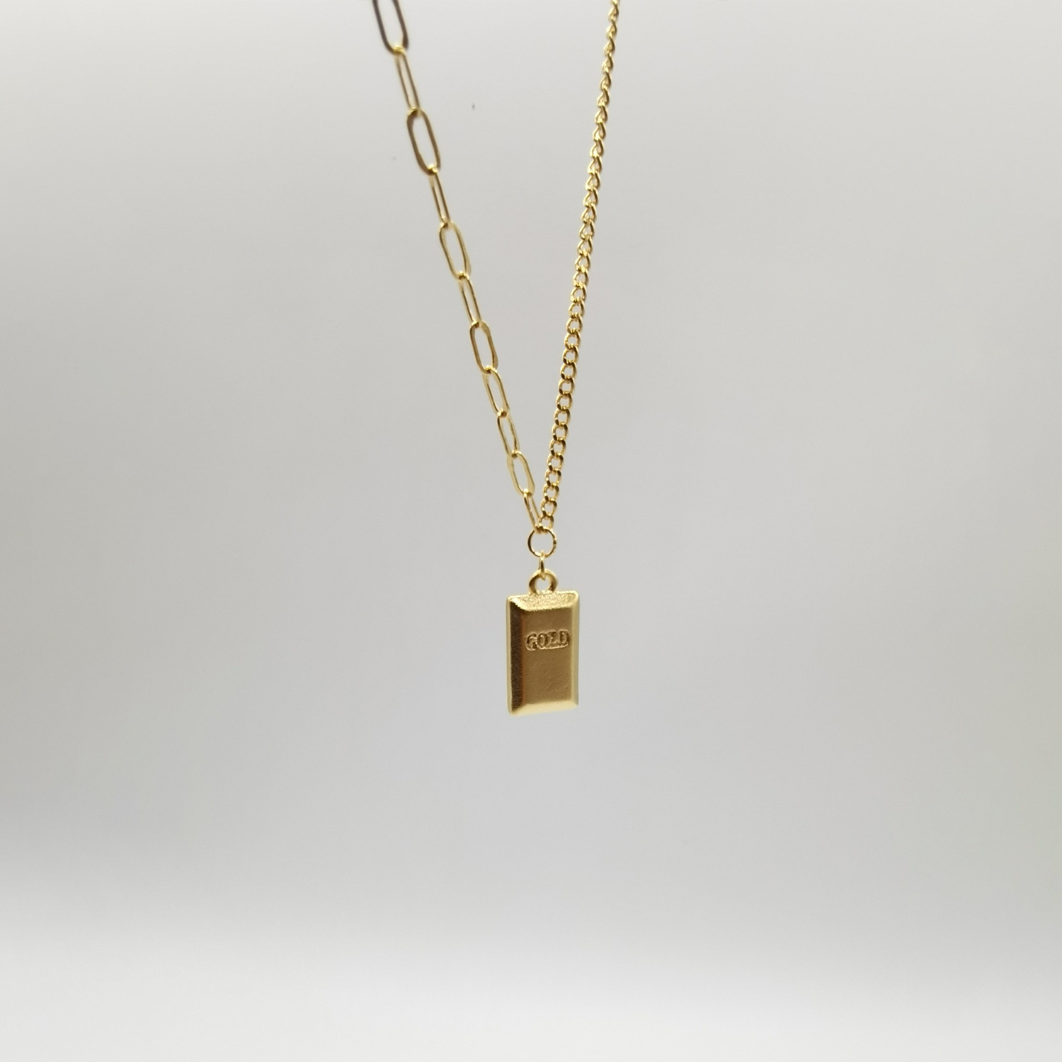 Alluvial gold vacuum electroplating 24K gold small gold bar necklace