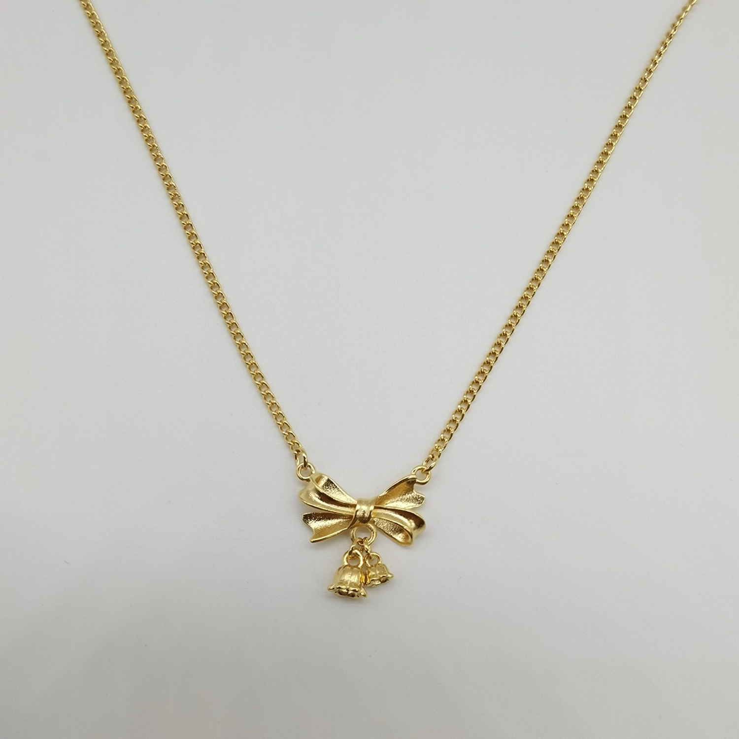 Alluvial gold vacuum electroplating 24K gold lily of the valley bow necklace