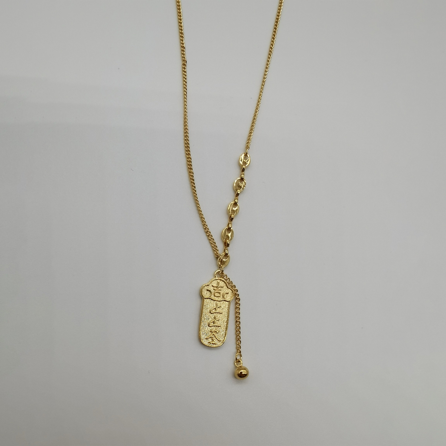 Alluvial gold vacuum electroplating 24K gold signed Xiangyun necklace