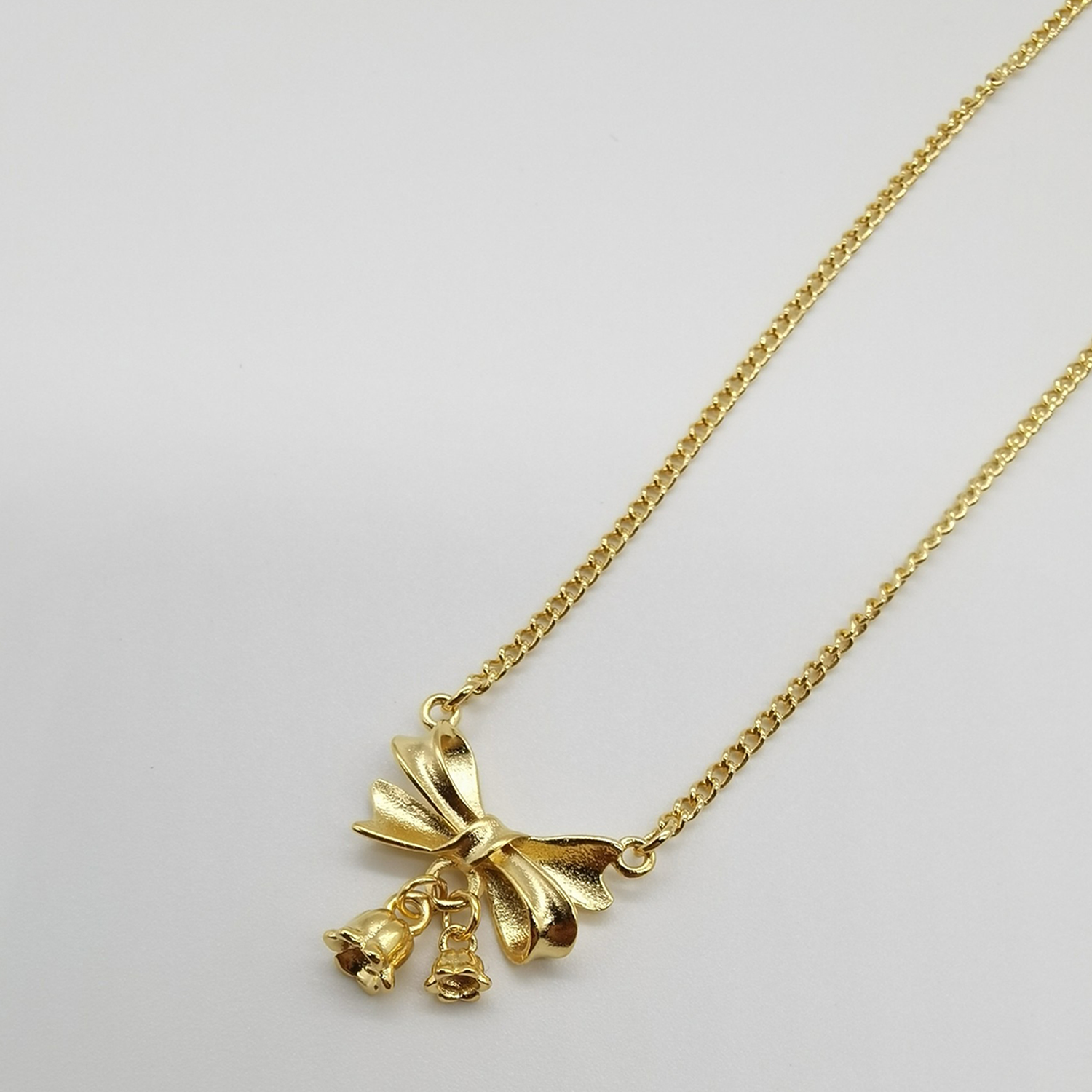 Alluvial gold vacuum electroplating 24K gold lily of the valley bow necklace