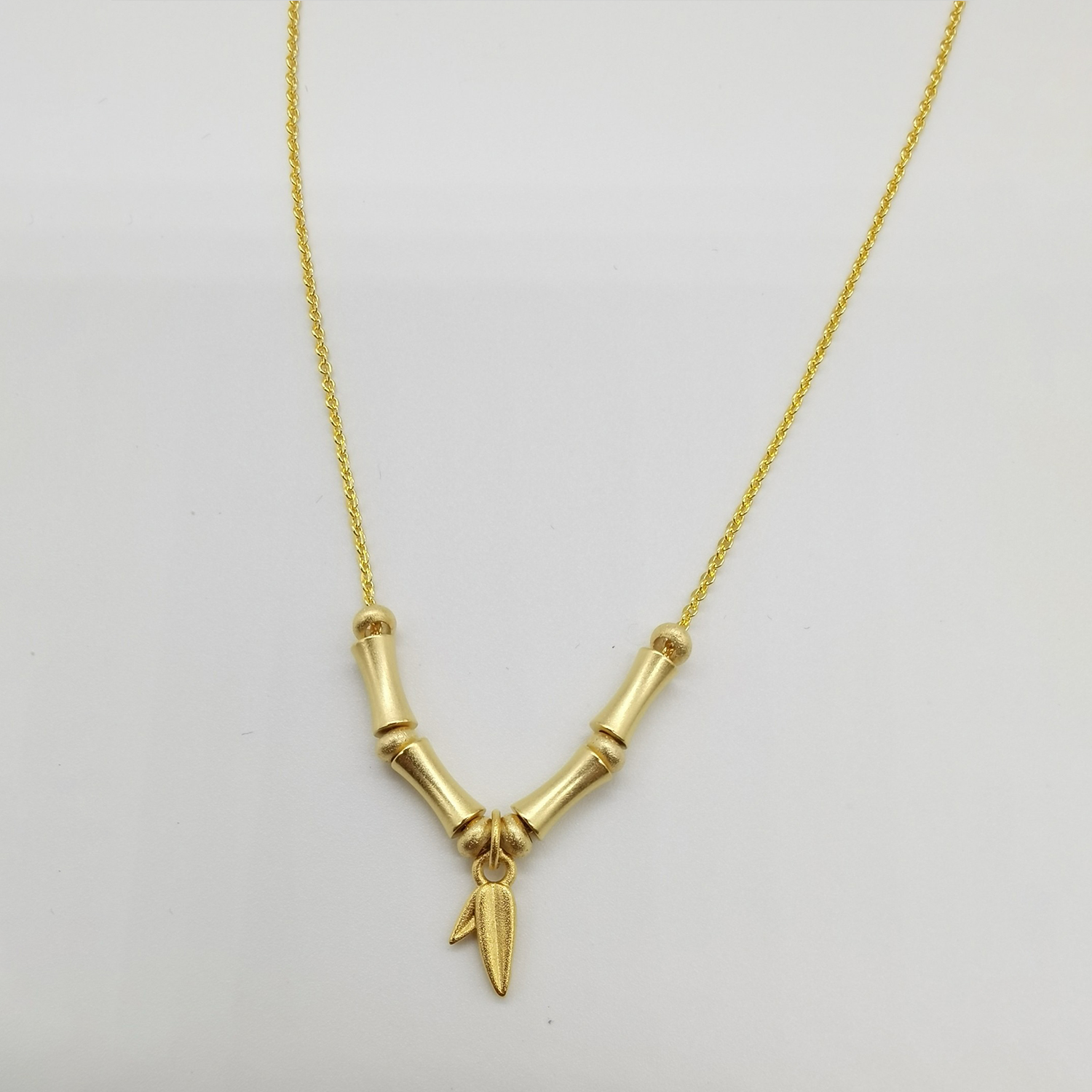 Alluvial gold ancient method vacuum electroplating 24K gold Bamboo peace necklace