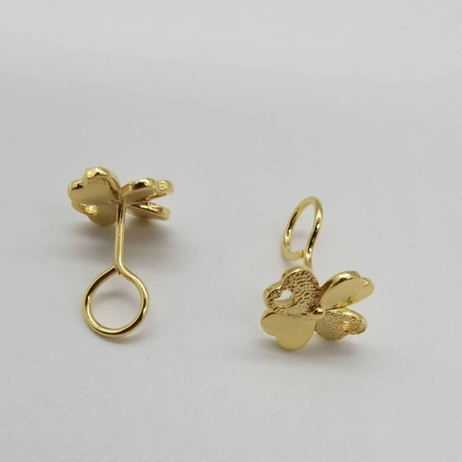 Alluvial gold vacuum electroplating 24K gold heart-shaped clover earrings