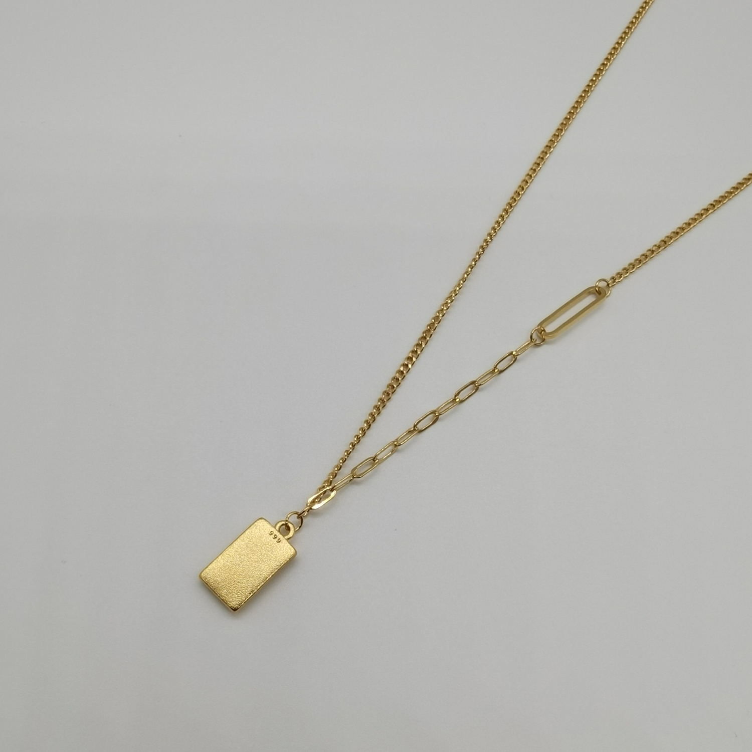 Alluvial gold vacuum electroplating 24K gold small gold bar necklace