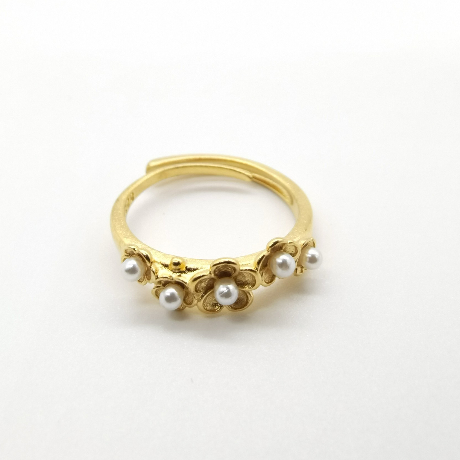 Alluvial gold vacuum electroplating 24K gold blossoming flower imitation pearl ring