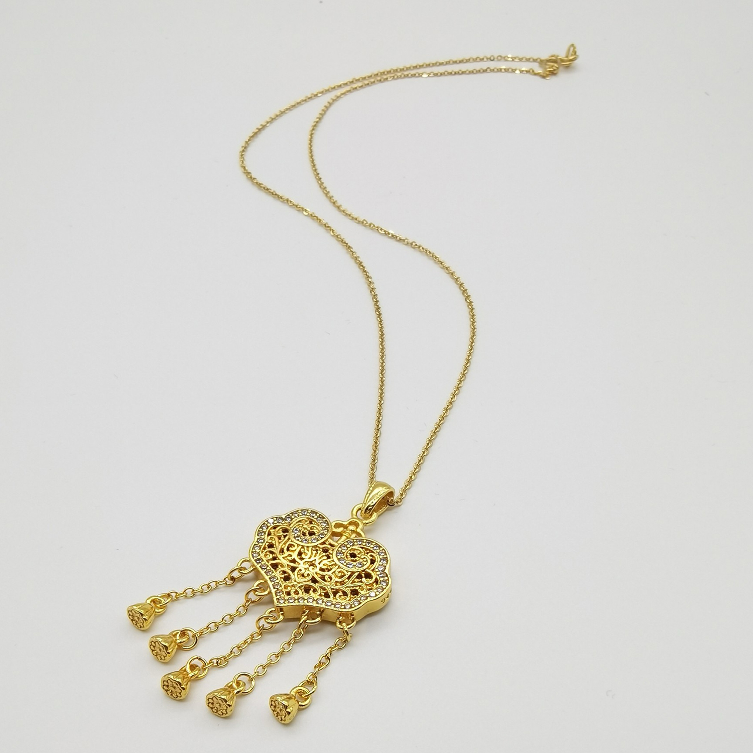 Alluvial gold vacuum electroplating 24K gold longevity lock tassel necklace