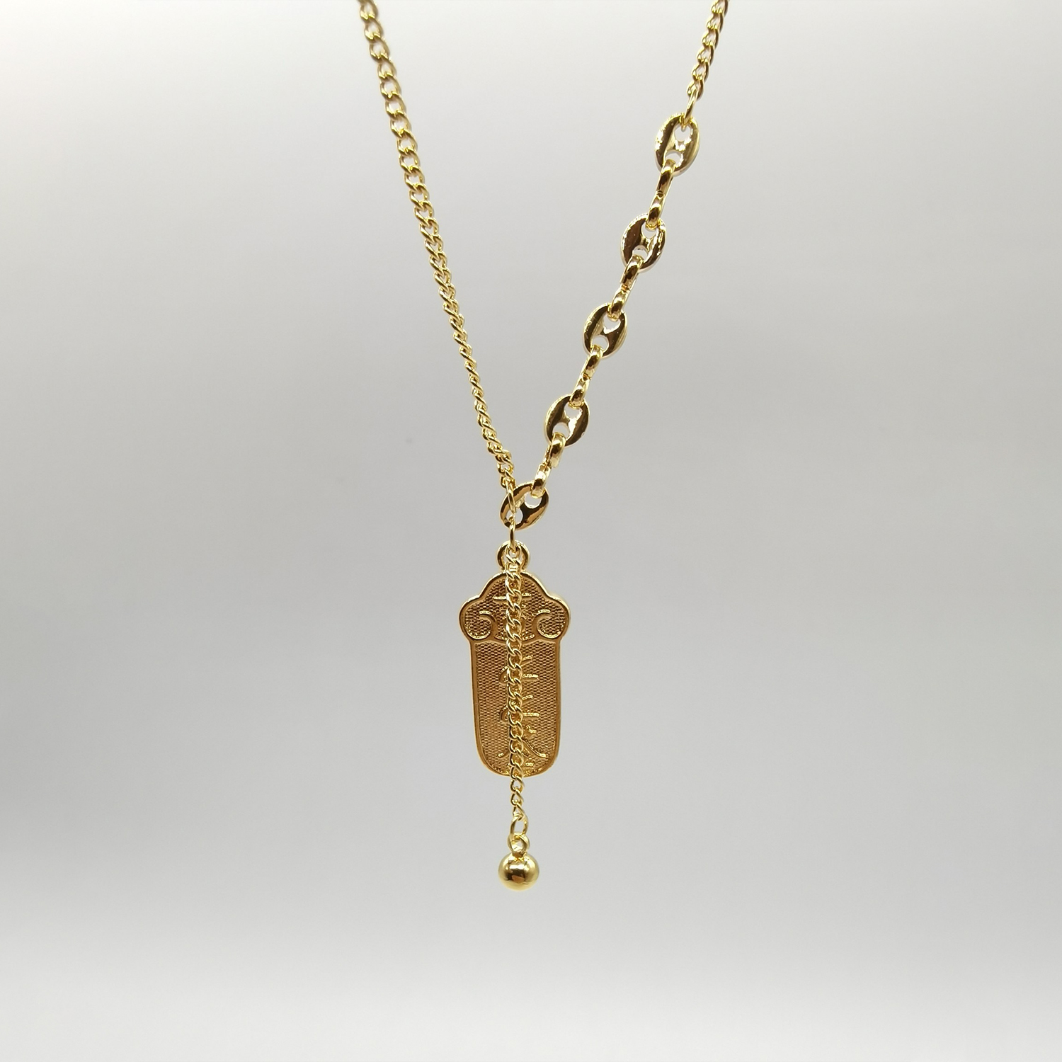 Alluvial gold vacuum electroplating 24K gold signed Xiangyun necklace