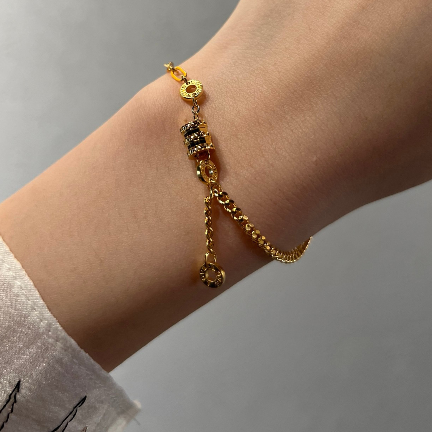 Alluvial Gold Vacuum Electroplating 24K Gold AB Chain Small Waist Bracelet