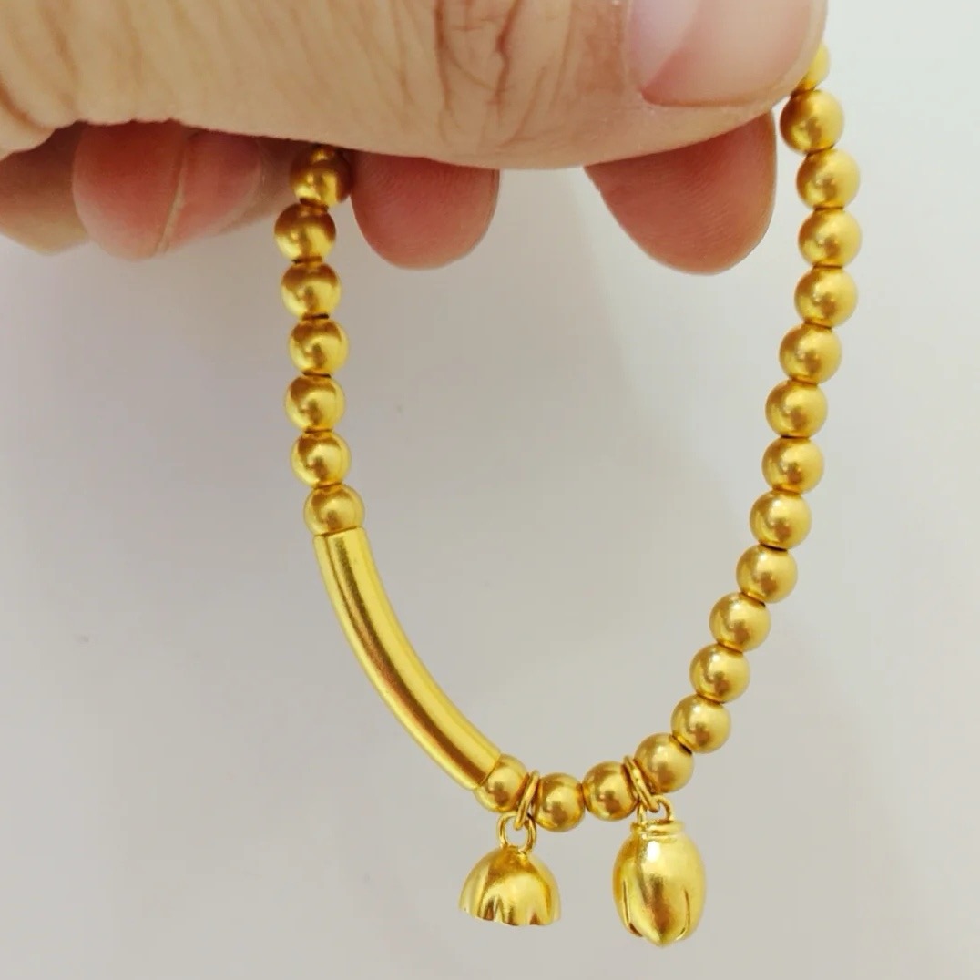 Alluvial Gold Ancient Method Vacuum Electroplating 24K Gold Lotus Bracelet of Joy of Two Generations