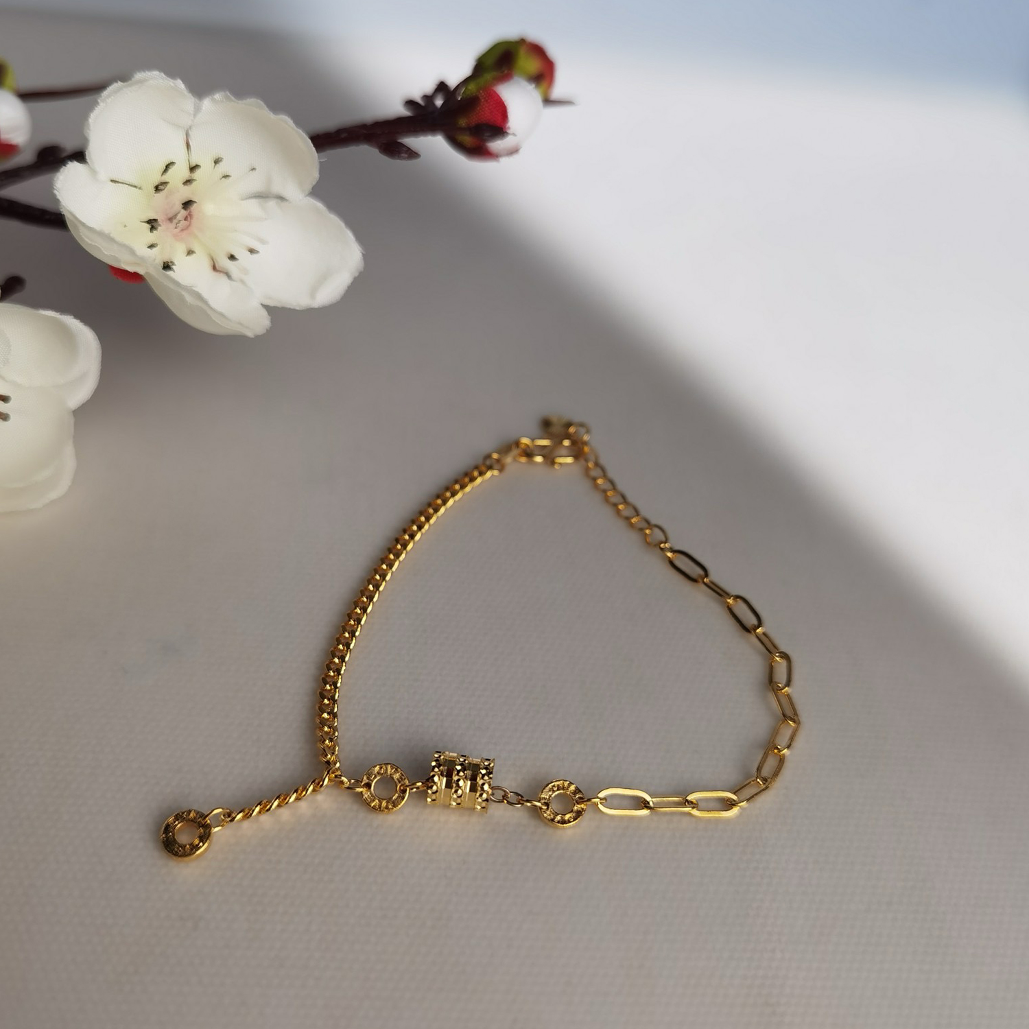 Alluvial Gold Vacuum Electroplating 24K Gold AB Chain Small Waist Bracelet