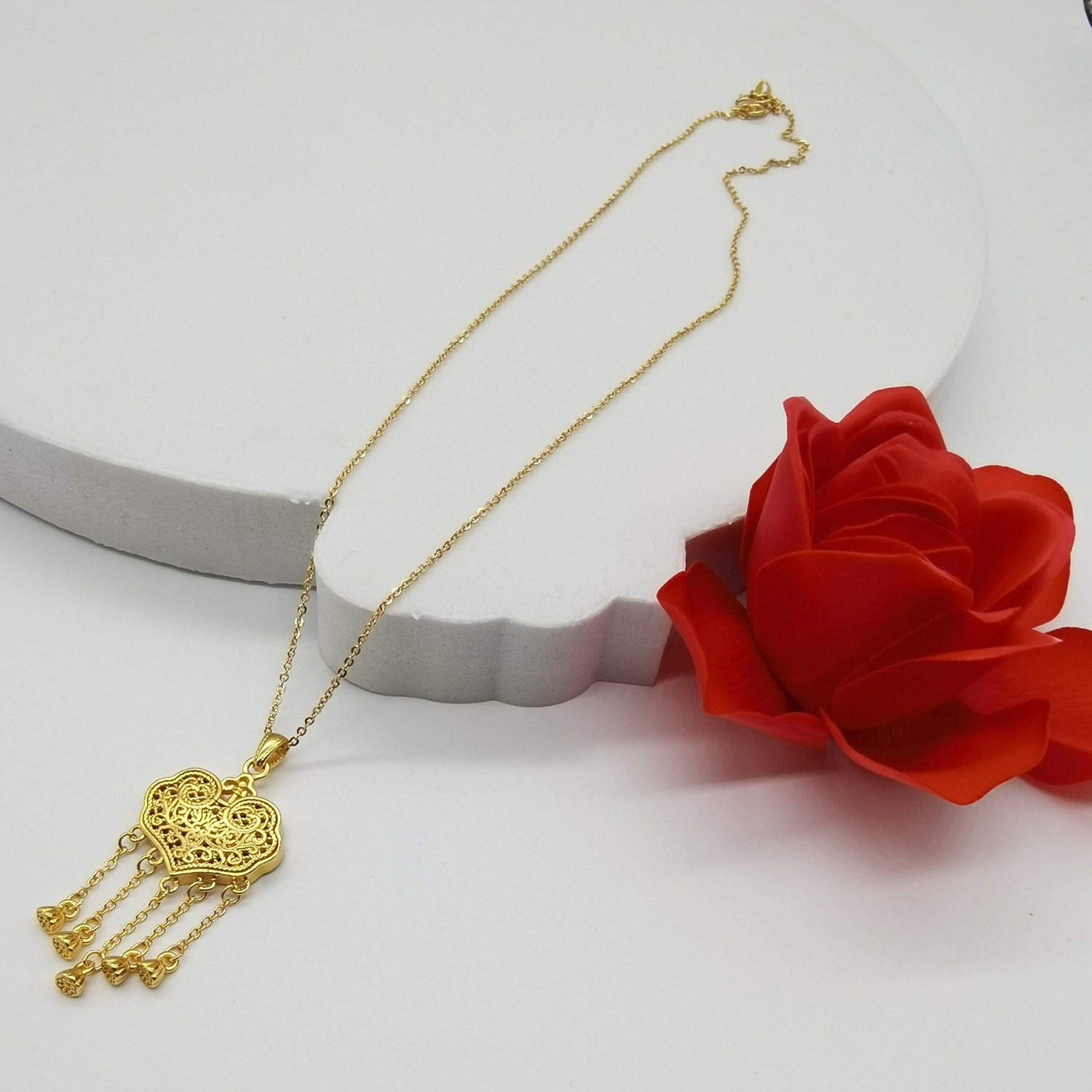 Alluvial gold vacuum electroplating 24K gold longevity lock tassel necklace