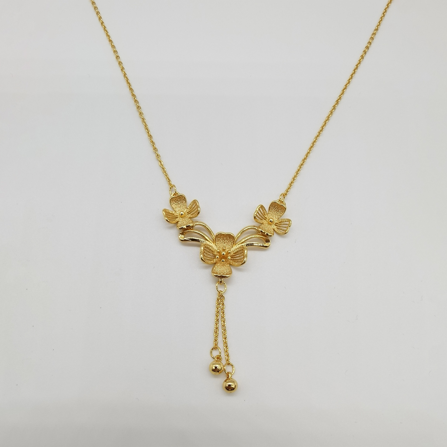 Alluvial gold vacuum electroplating 24K gold Sansheng Sanshi hollow tassel necklace