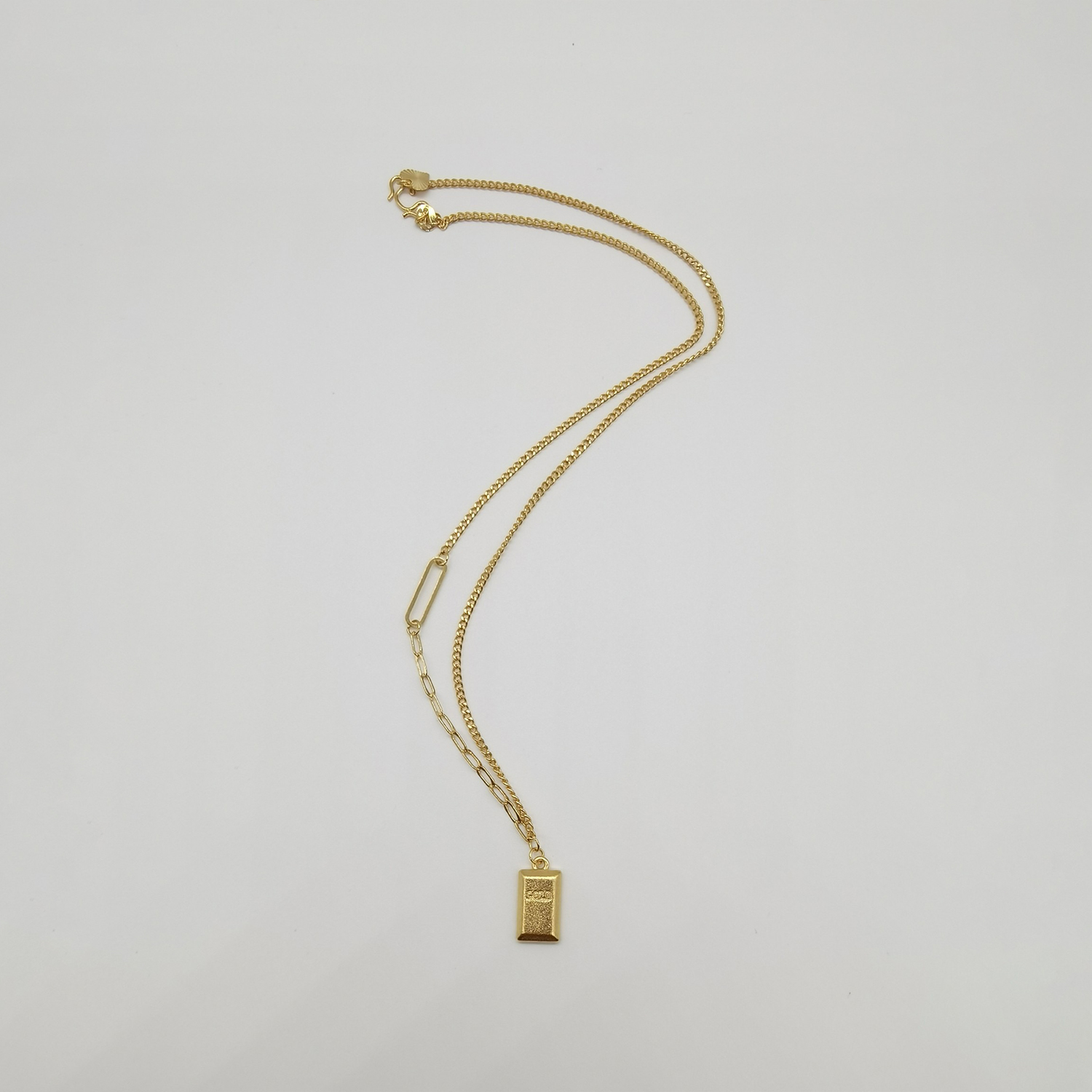 Alluvial gold vacuum electroplating 24K gold small gold bar necklace