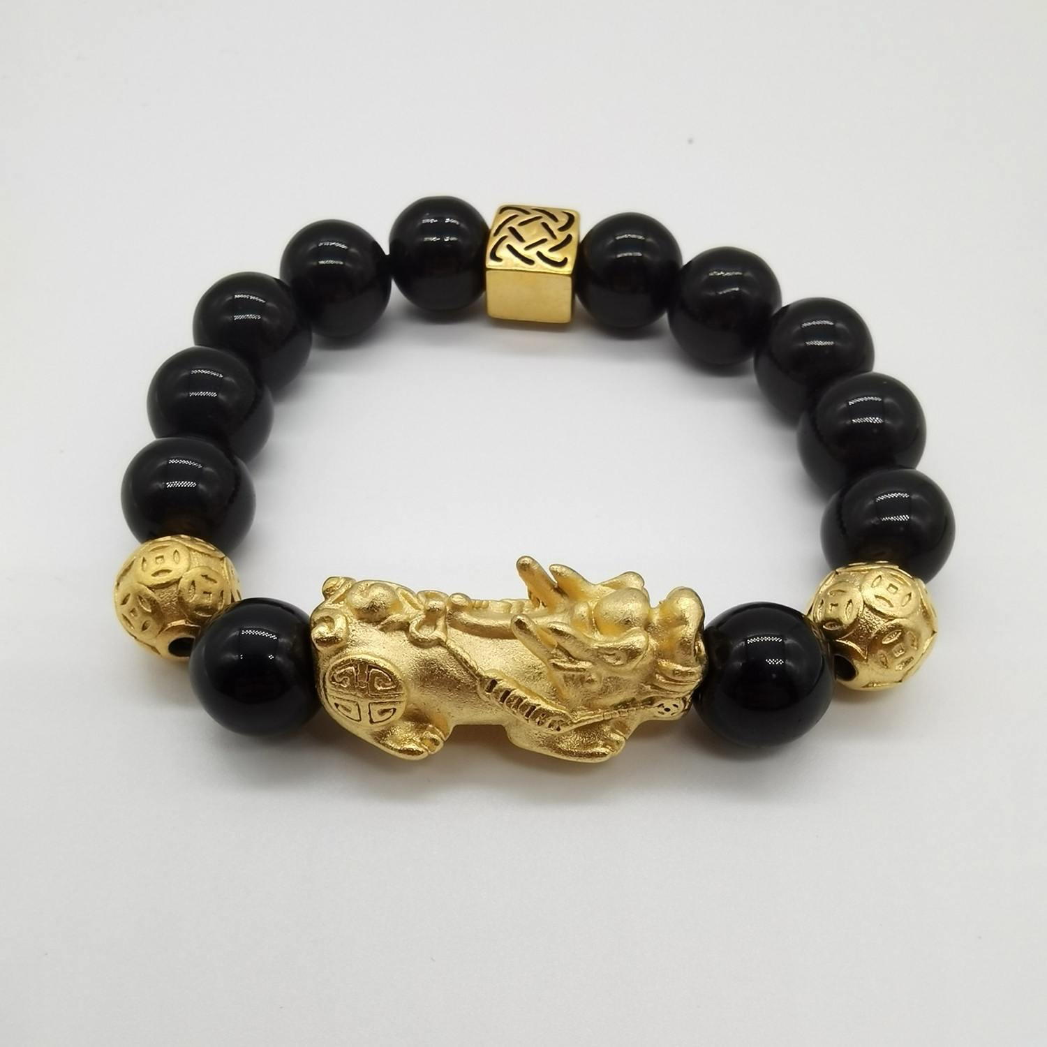Alluvial gold vacuum electroplating 24K gold money bead Pixiu bracelet